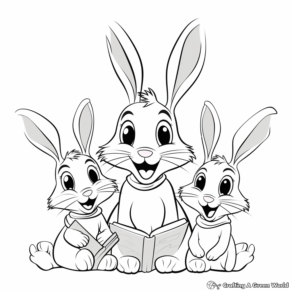 Storybook Bunny Family Coloring Pages 1