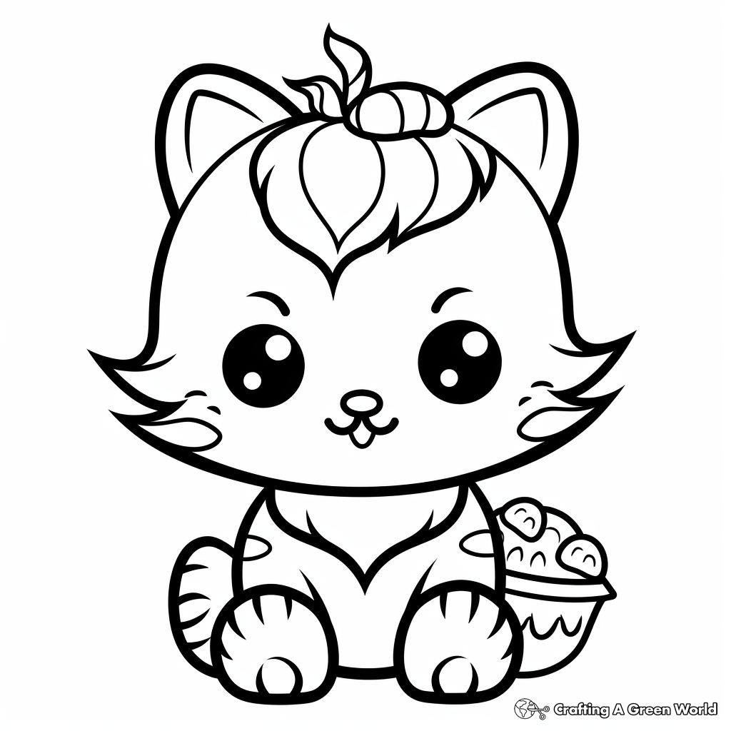 Strawberry Flavored Cat Cupcake Coloring Pages 1