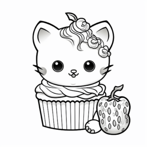 Strawberry Flavored Cat Cupcake Coloring Pages 4