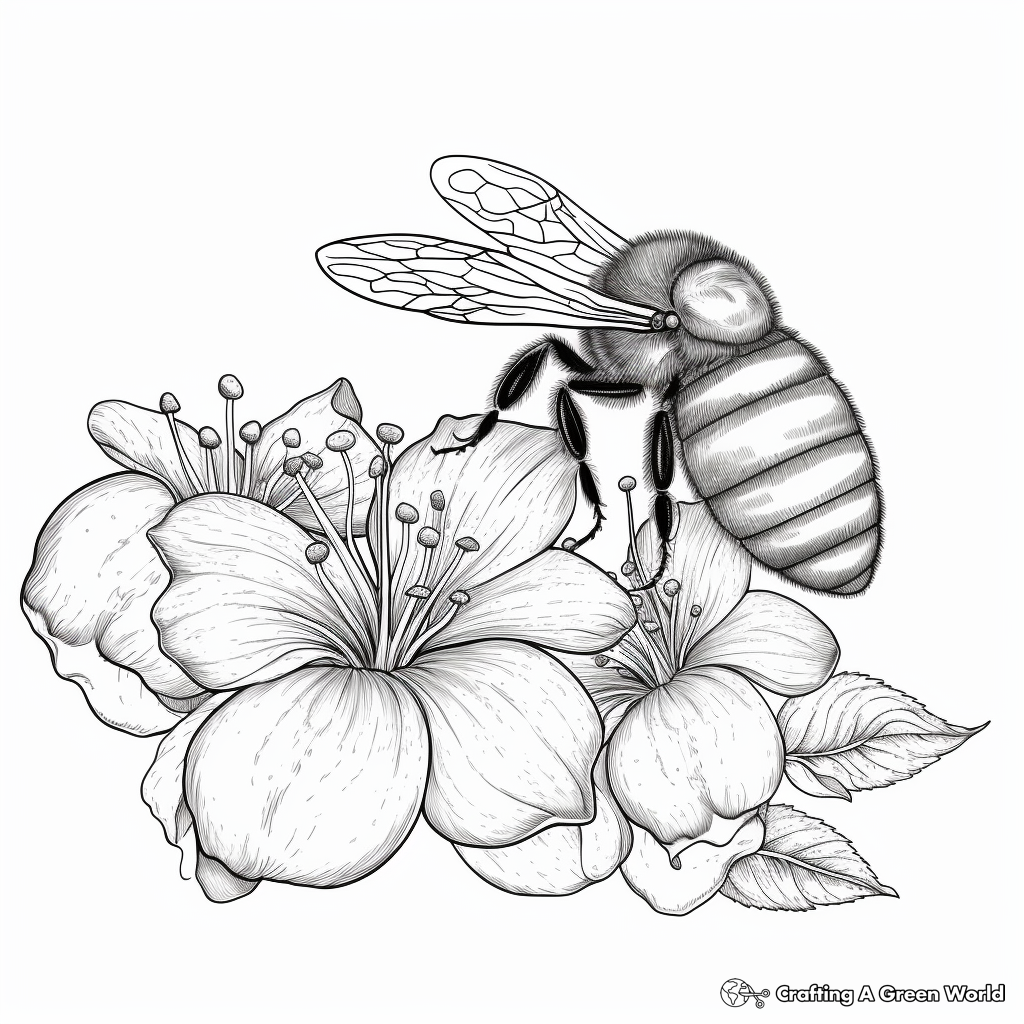 Strawberry with Honey Bees Coloring Page 1