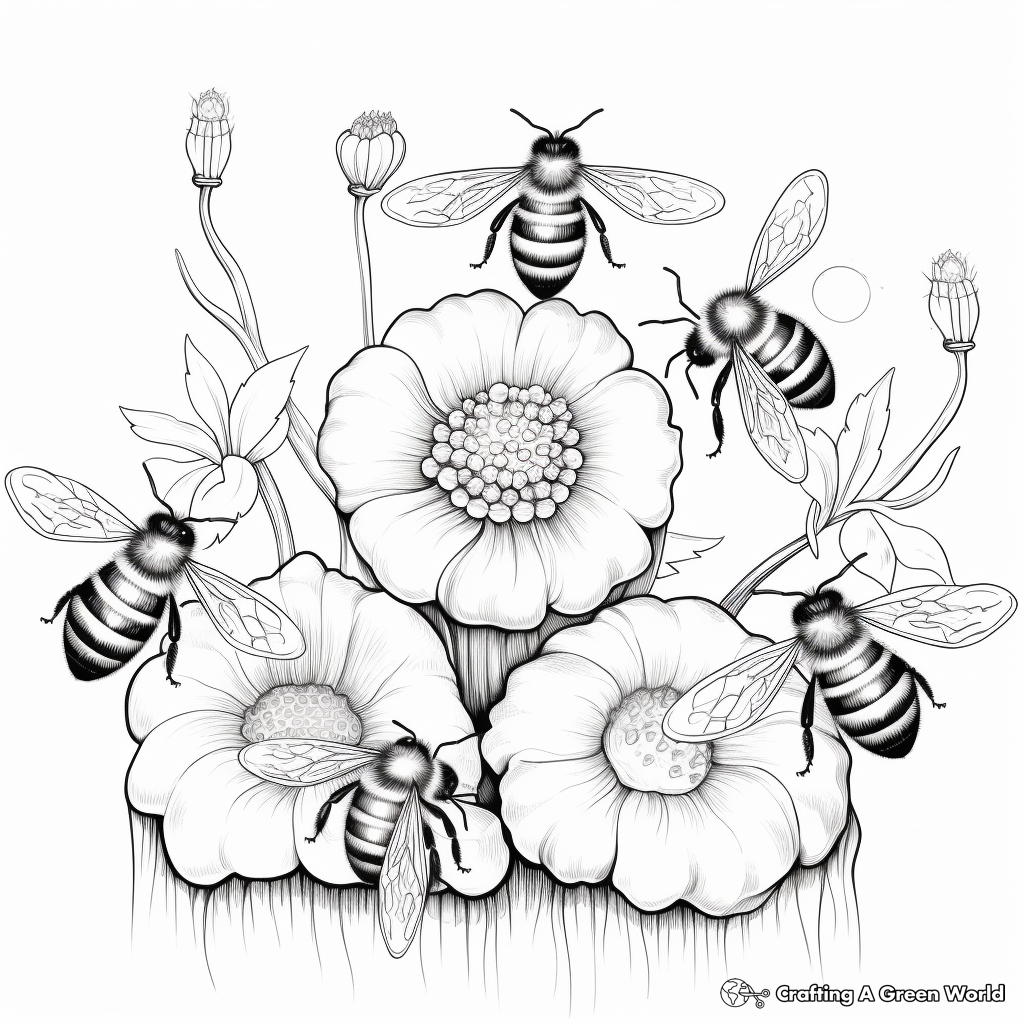 Strawberry with Honey Bees Coloring Page 2