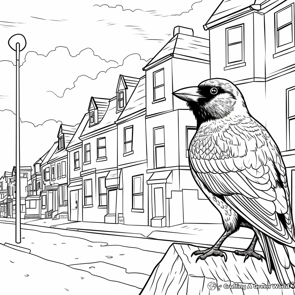Street-Smart Urban Crow Coloring Pages 1