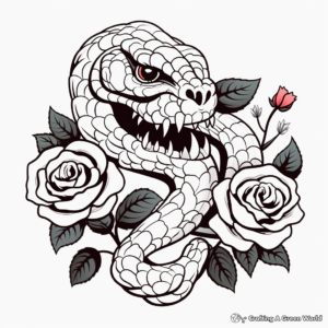 Striking Snake and Rose Tattoo Coloring Pages 2