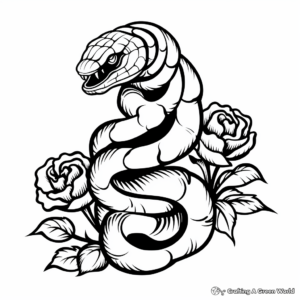Striking Snake and Rose Tattoo Coloring Pages 3
