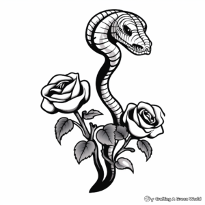 Striking Snake and Rose Tattoo Coloring Pages 4
