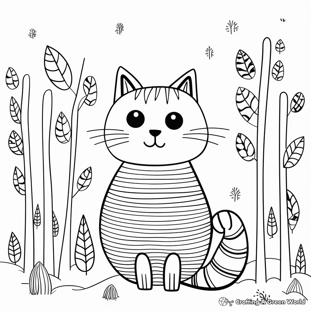Striped Cat in the Garden Coloring Pages 3