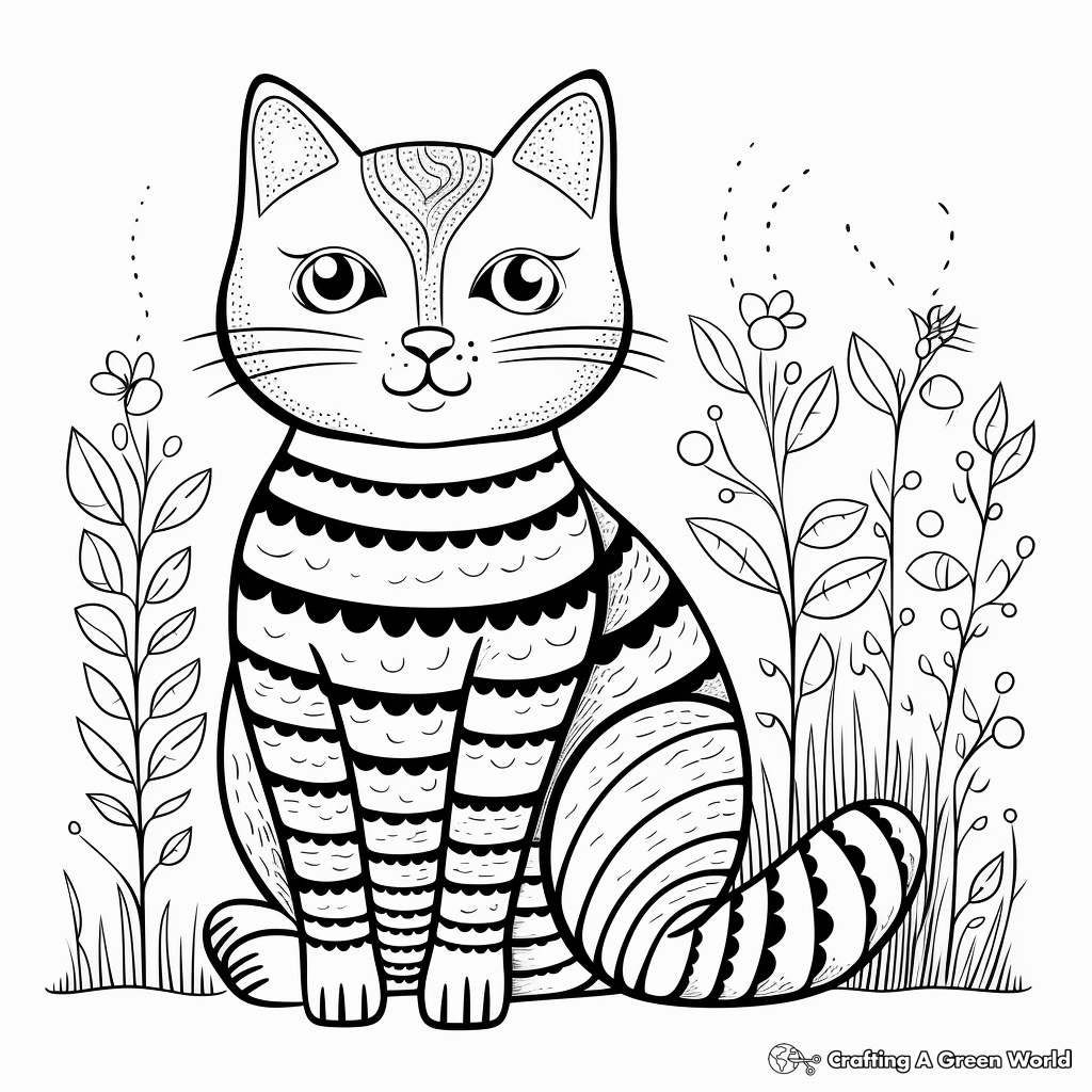 Striped Cat in the Garden Coloring Pages 4