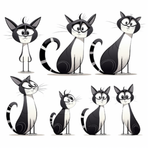 Striped Cat in Various Poses Coloring Pages 1