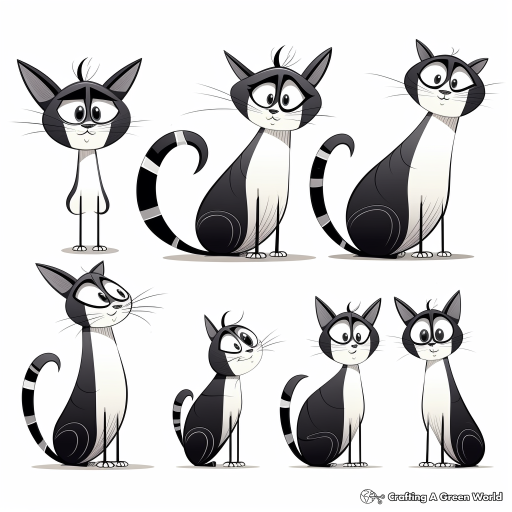 Striped Cat in Various Poses Coloring Pages 1