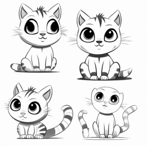 Striped Cat in Various Poses Coloring Pages 2