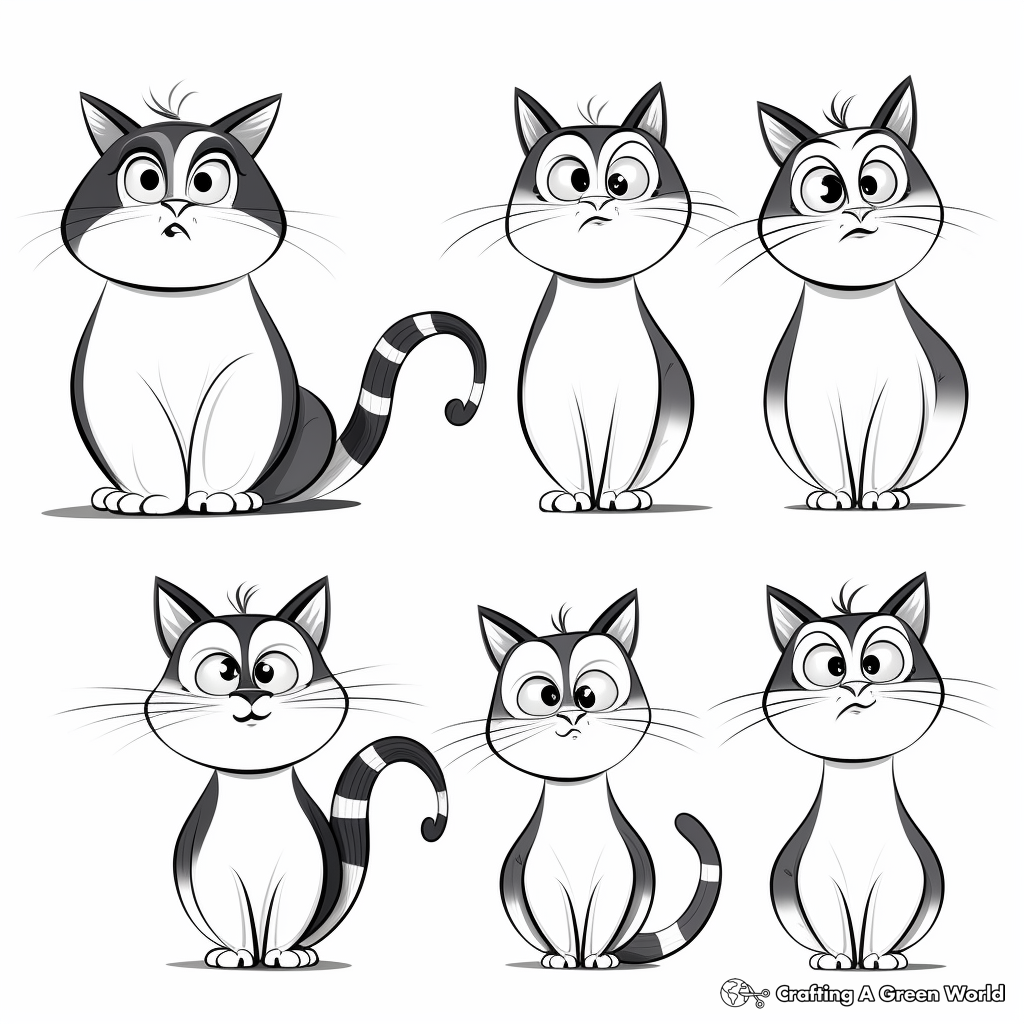 Striped Cat in Various Poses Coloring Pages 3