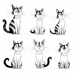 Striped Cat in Various Poses Coloring Pages 4