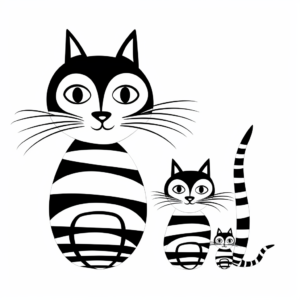 Striped Mother Cat and Kittens Coloring Pages 2