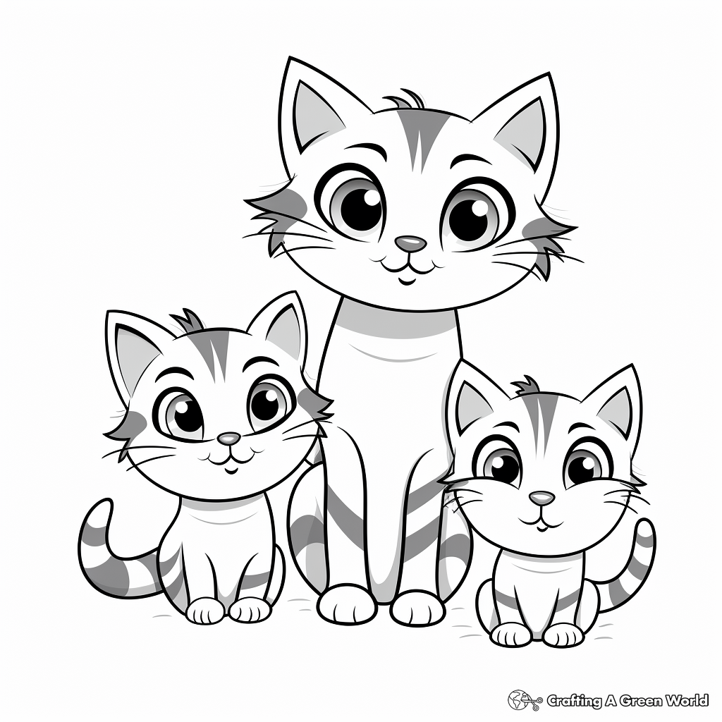 Striped Mother Cat and Kittens Coloring Pages 4
