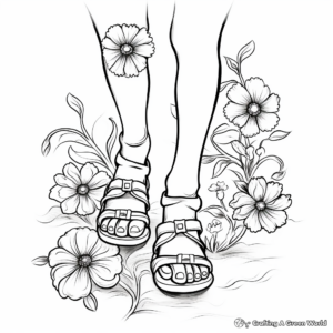 Stroll in The Garden: Foot and Flower Coloring Pages 3