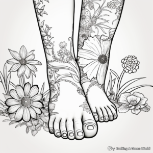 Stroll in The Garden: Foot and Flower Coloring Pages 4