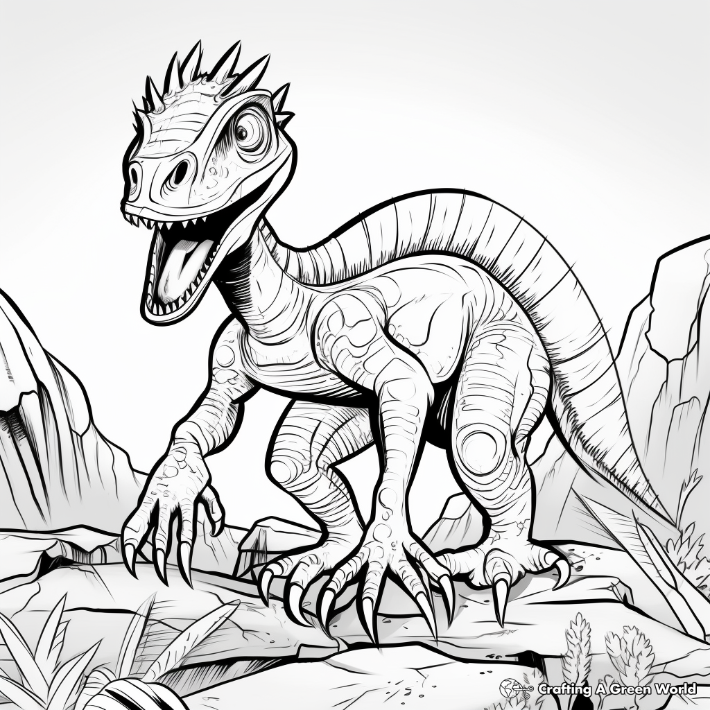 Stunning Dilophosaurus Dinosaur Battle Coloring Pages 1