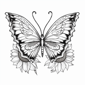 Stunning Half Butterfly, Half Sunflower Coloring Pages 1