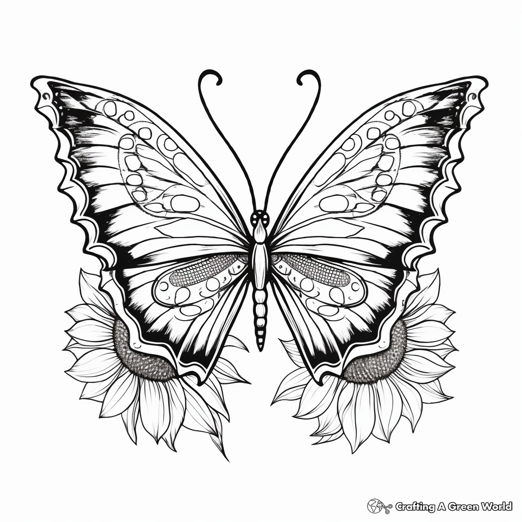 Stunning Half Butterfly, Half Sunflower Coloring Pages 1