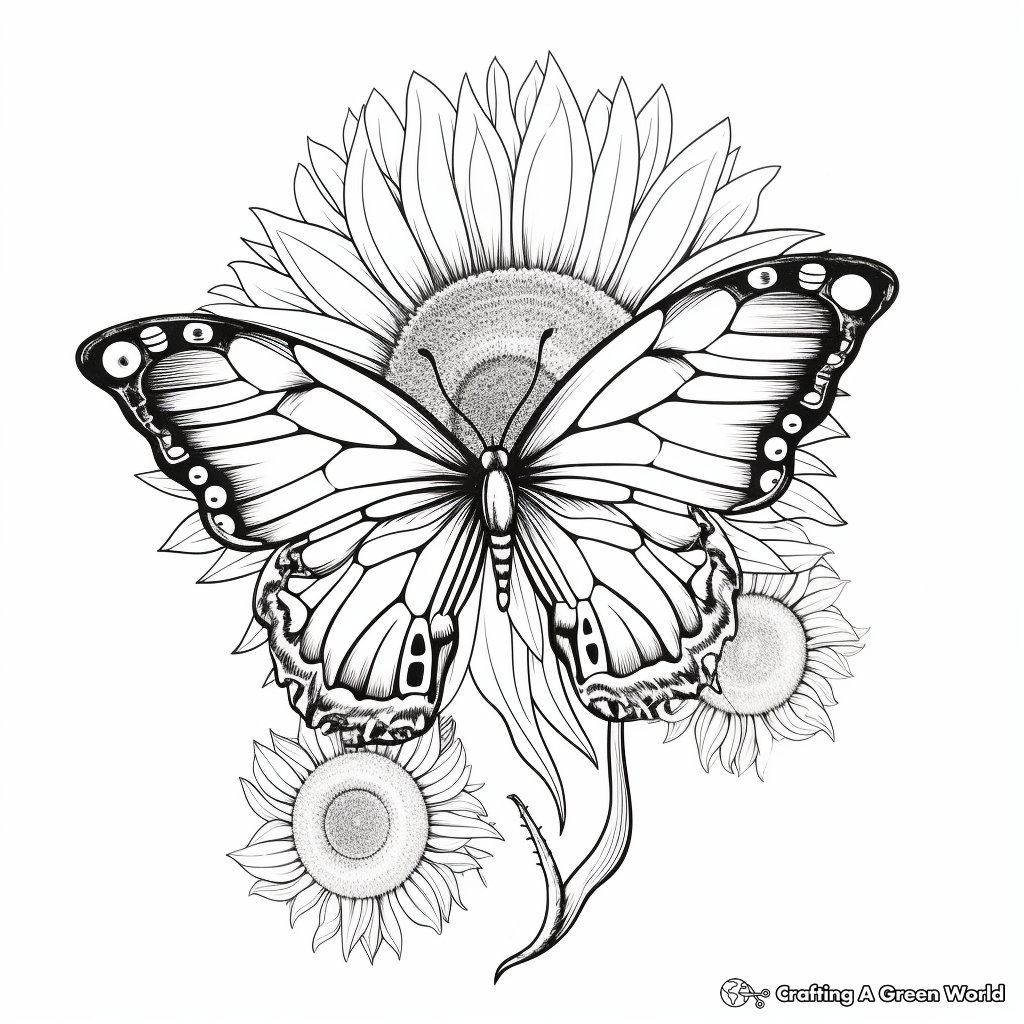 Stunning Half Butterfly, Half Sunflower Coloring Pages 2