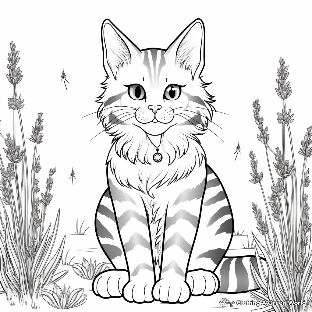 Stunning Maine Coon and Lavender Coloring Pages 3