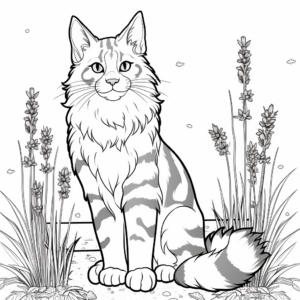 Stunning Maine Coon and Lavender Coloring Pages 4