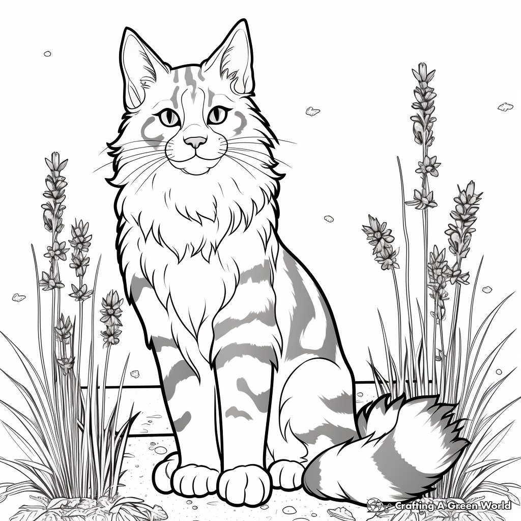 Stunning Maine Coon and Lavender Coloring Pages 4