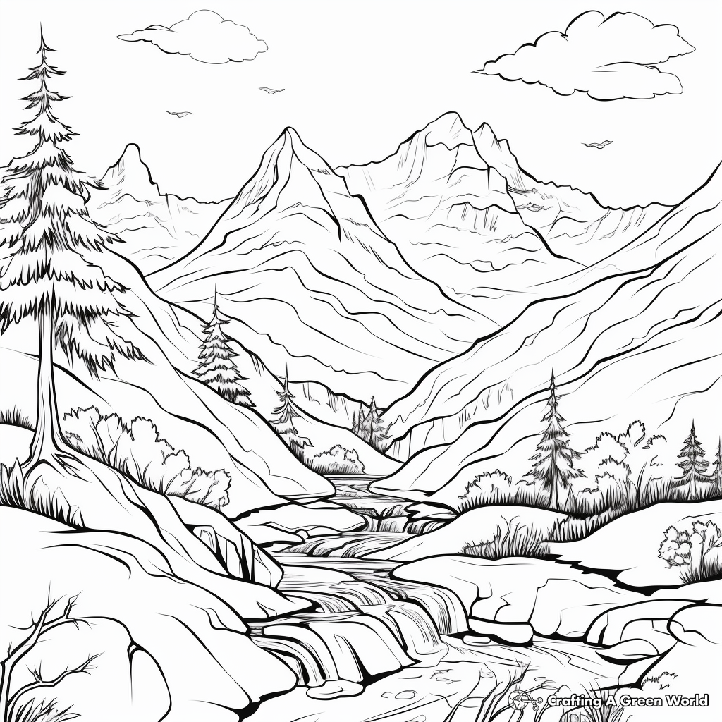 Stunning Mountain Scenes Coloring Pages 3