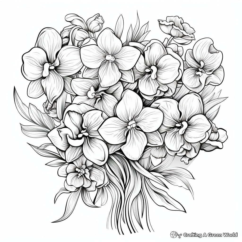 Stunning Orchid Bouquet Coloring Pages 1