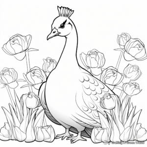 Stunning Peacock with Tulips Coloring Pages 4