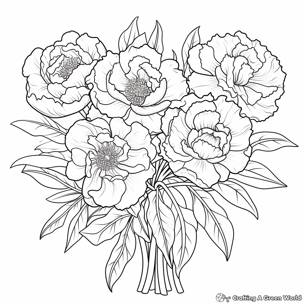 Stunning Peony Bouquet Coloring Pages 3