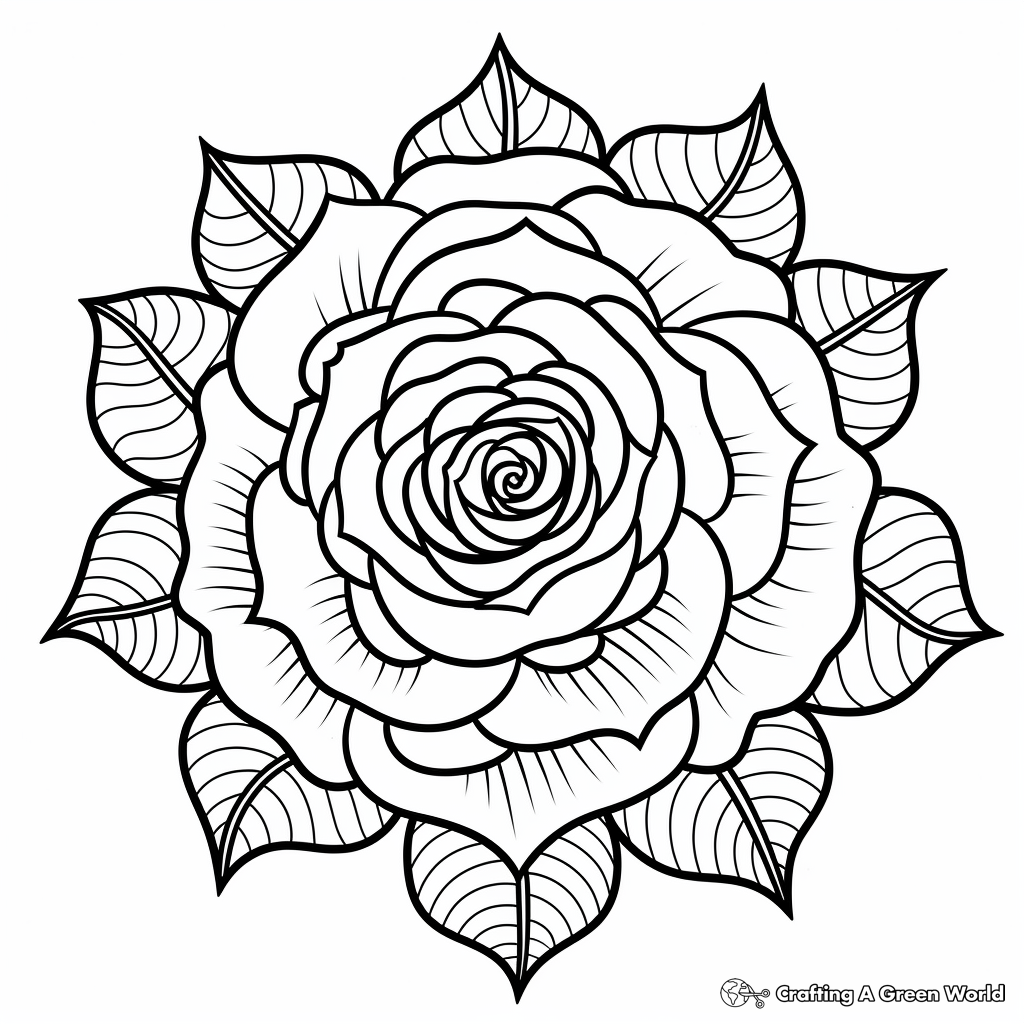 Stunning Rose Mandala Coloring Pages 1