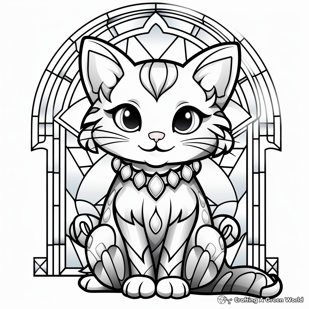 Stunning Stained Glass Angel Cat Coloring Pages 1