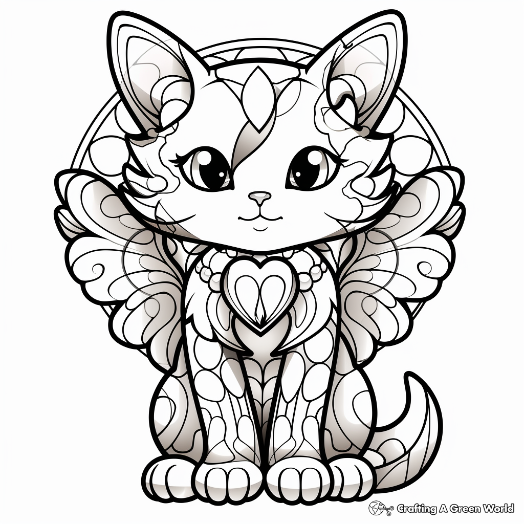Stunning Stained Glass Angel Cat Coloring Pages 2