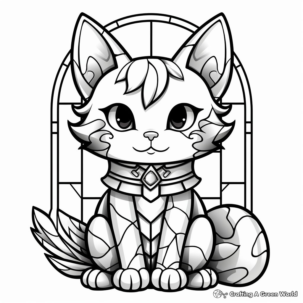 Stunning Stained Glass Angel Cat Coloring Pages 3