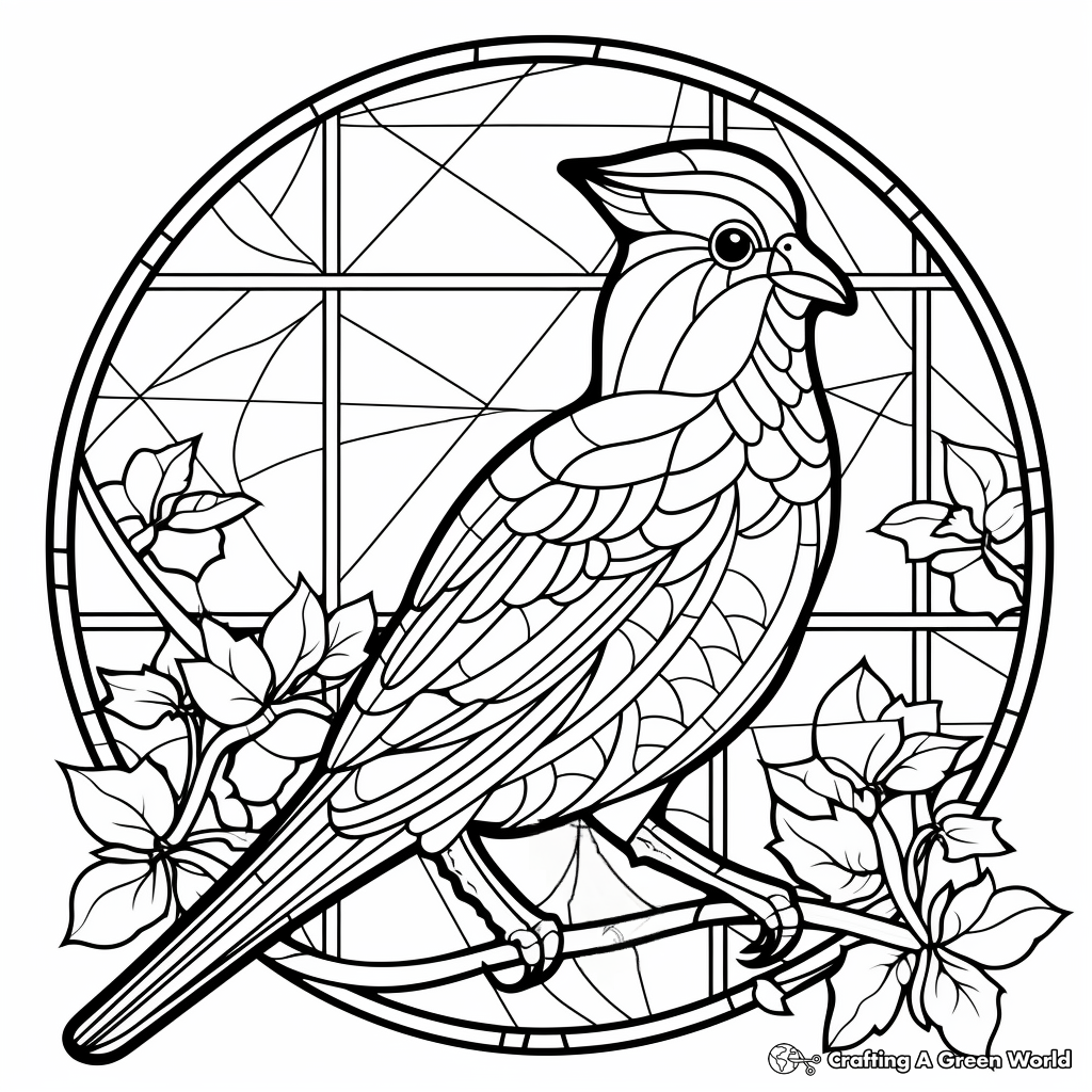 Stunning Stained-Glass Cardinal Coloring Pages 1