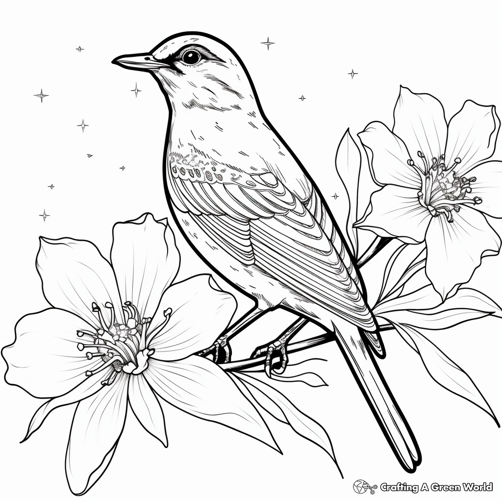 Stunning Starling and Stargazer Lily Coloring Sheets 3