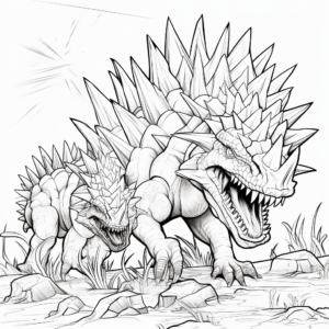 Stunning Stegosaurus Defending Against Predators Coloring Pages 2