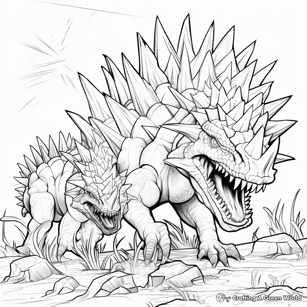 Stunning Stegosaurus Defending Against Predators Coloring Pages 2