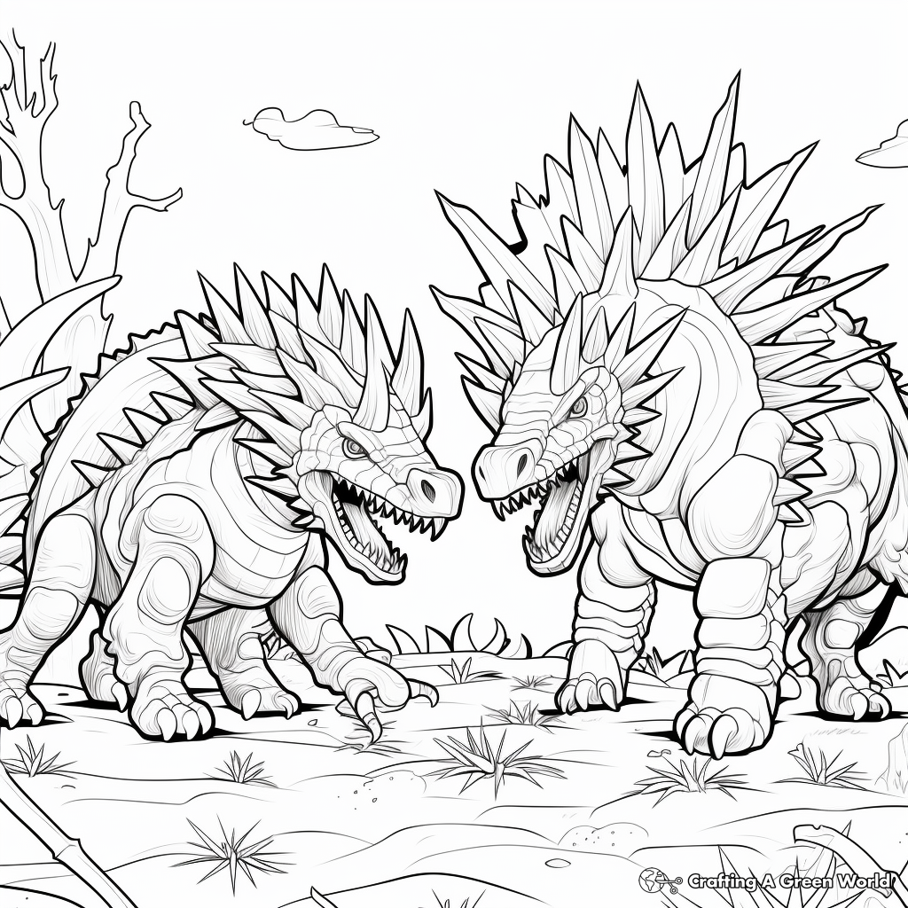 Stunning Stegosaurus Defending Against Predators Coloring Pages 3