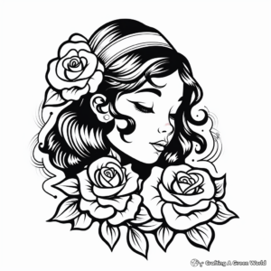 Stunning Traditional Rose Tattoo Coloring Pages 2