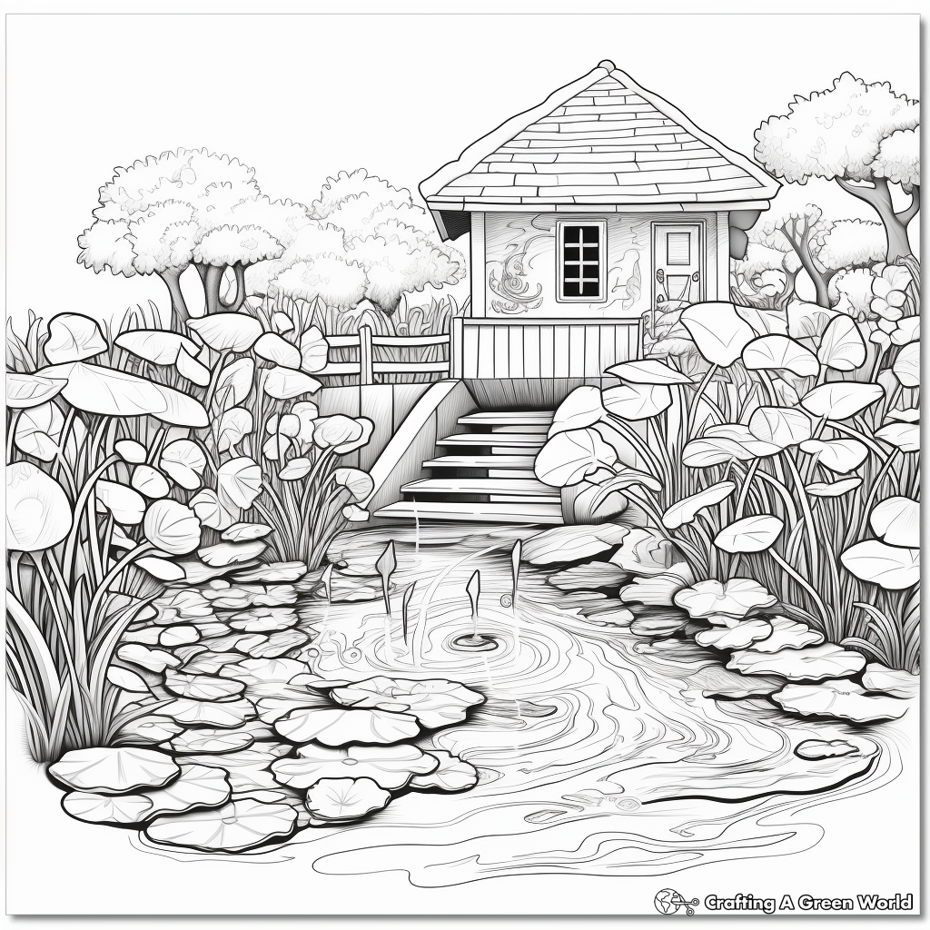 Stunning Water Garden Coloring Pages for Adults 3