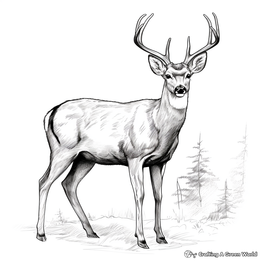 Stunning White-Tailed Mule Deer Coloring Pages 1
