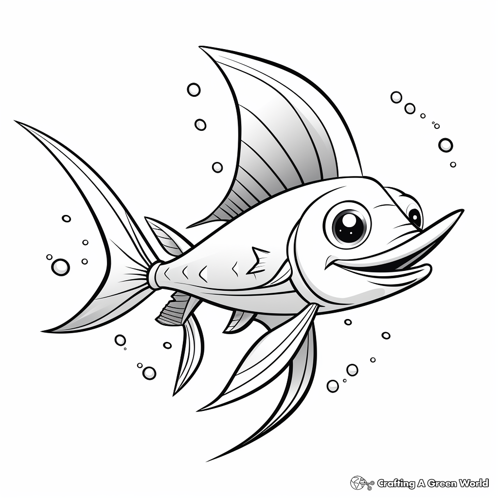 Stylish Swordfish Cartoon Coloring Pages 4