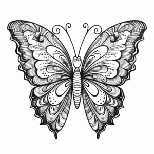Stylish Zentangle Heart Butterfly Coloring Pages 1