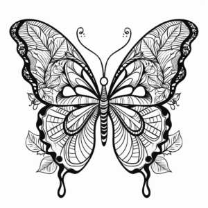 Stylish Zentangle Heart Butterfly Coloring Pages 2