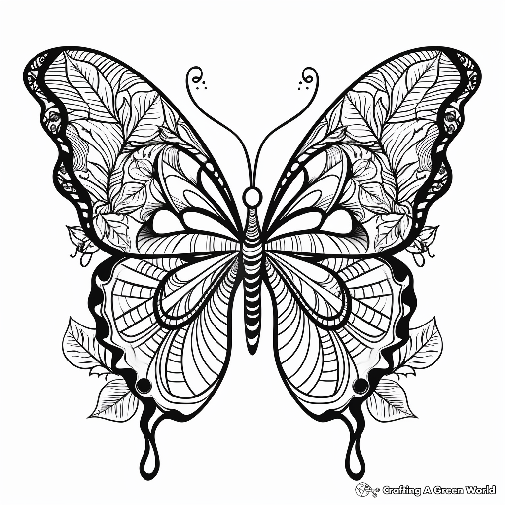 Stylish Zentangle Heart Butterfly Coloring Pages 2