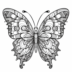 Stylish Zentangle Heart Butterfly Coloring Pages 4