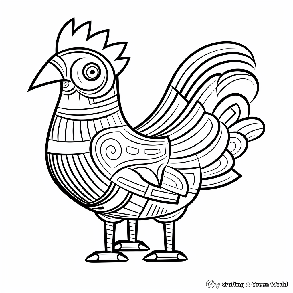 Stylized Abstract Chicken Coloring Pages 2