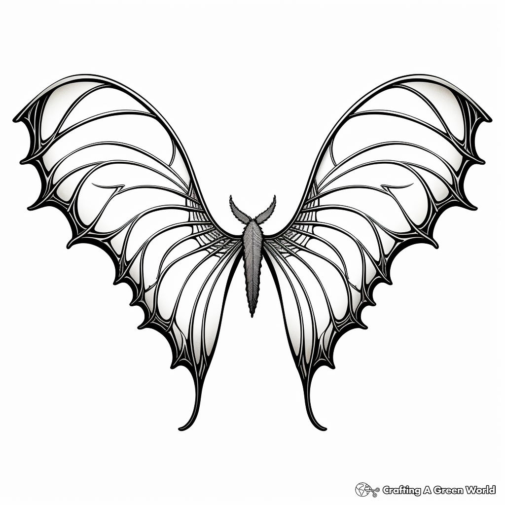Stylized Art Deco Bat Wings Coloring Pages 1